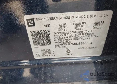 2020 Chevrolet Blazer 2Lt z USA, uszkodzony, nr VIN 3GNKBHRS5LS688524